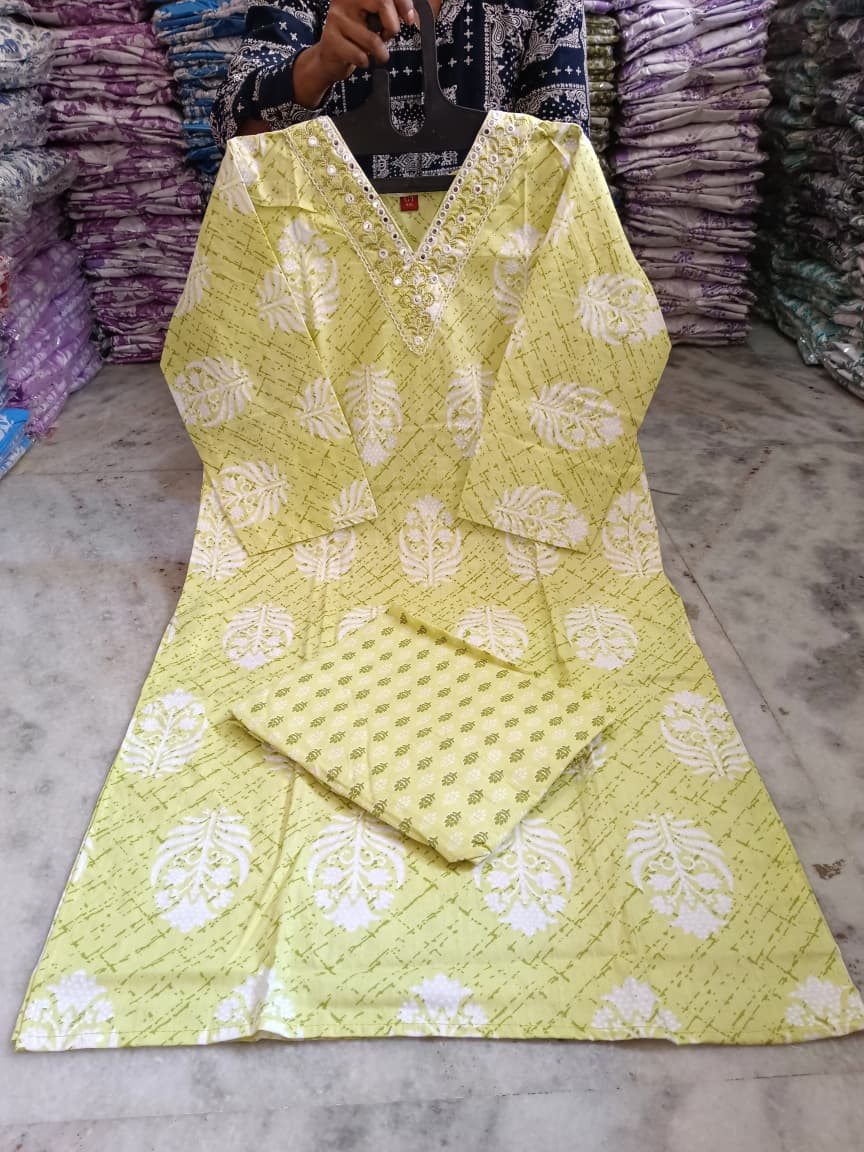 Embroidered Cotton Kurti Pant Set