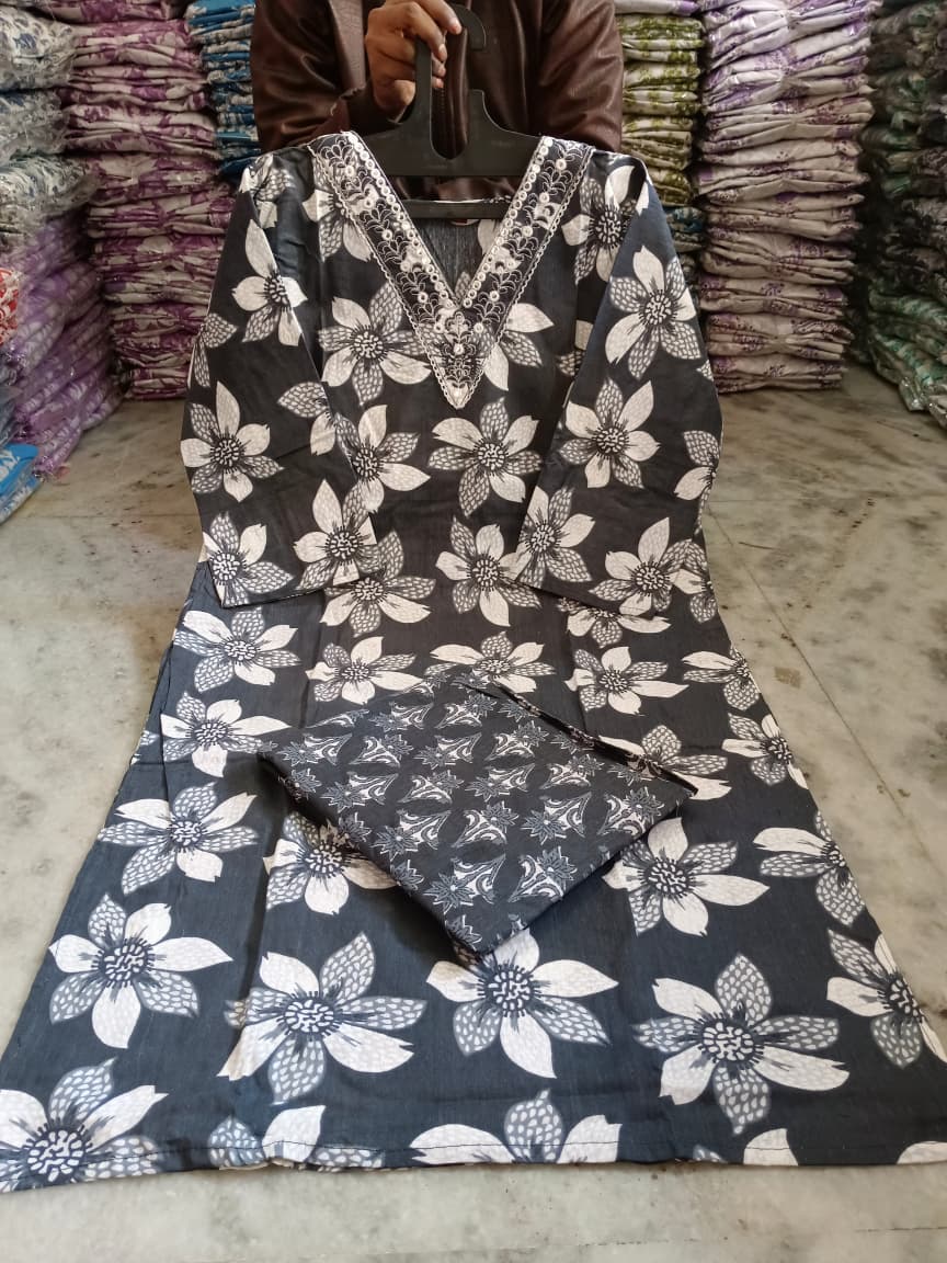 Embroidered Cotton Kurti Pant Set