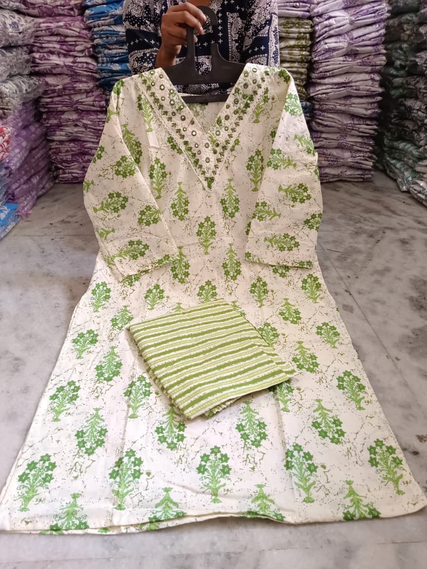 Embroidered Cotton Kurti Pant Set