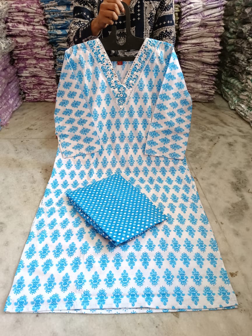 Embroidered Cotton Kurti Pant Set