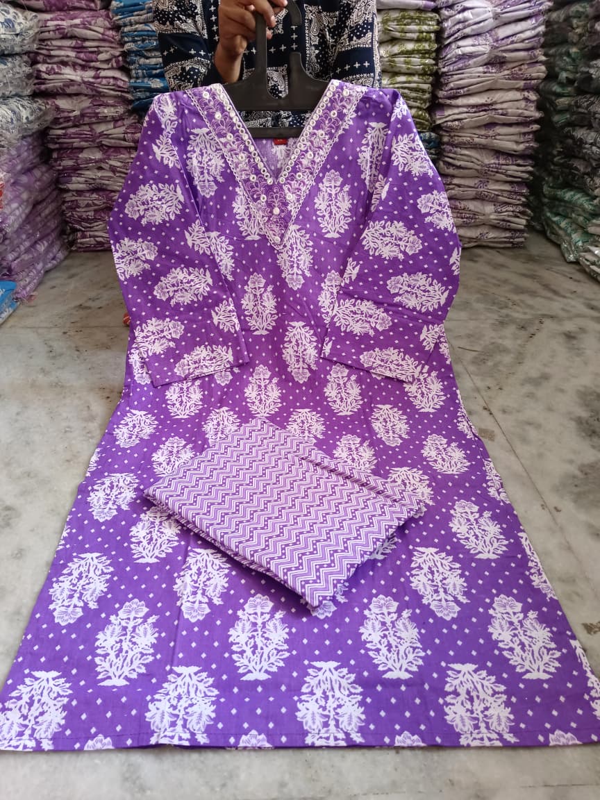 Embroidered Cotton Kurti Pant Set