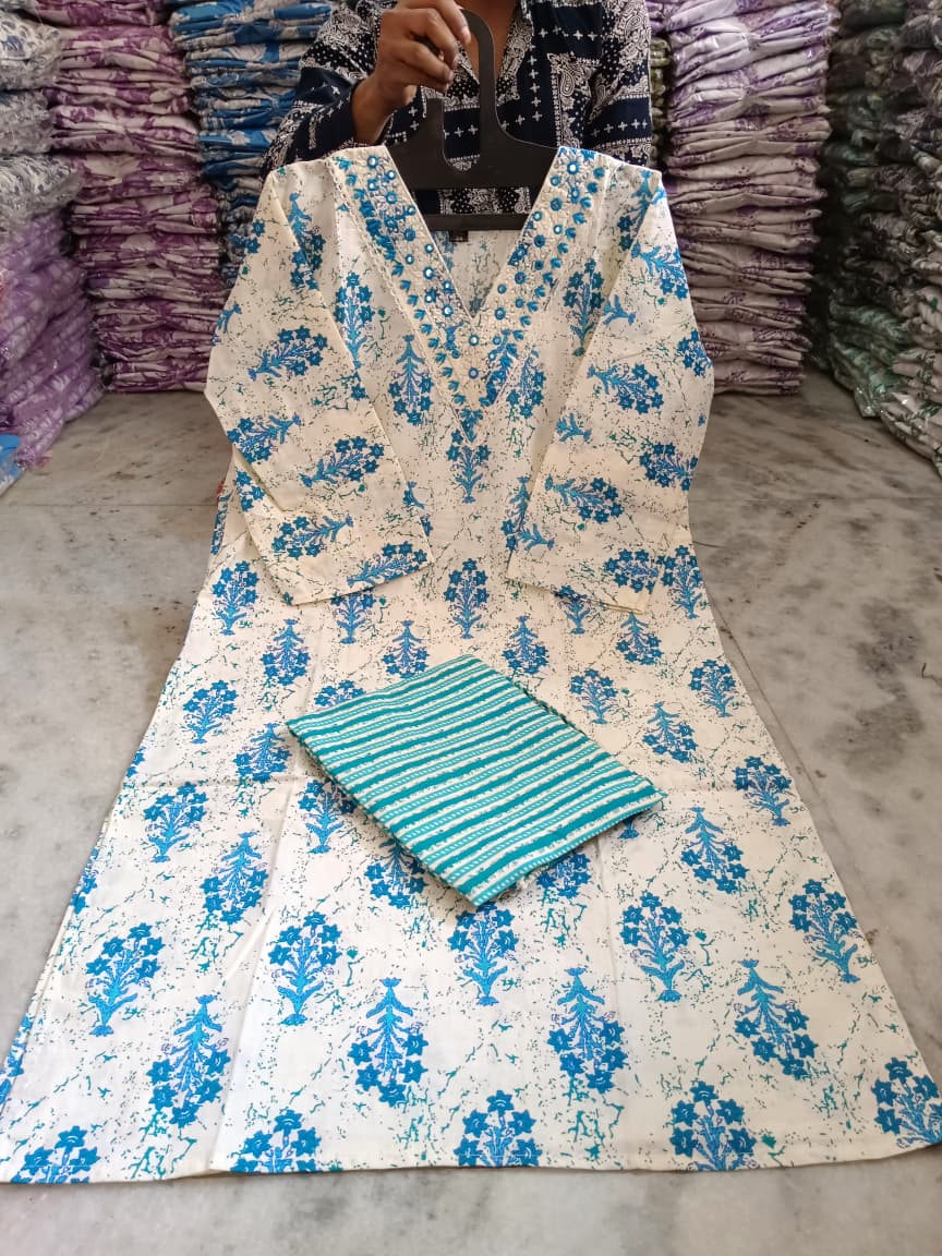 Embroidered Cotton Kurti Pant Set