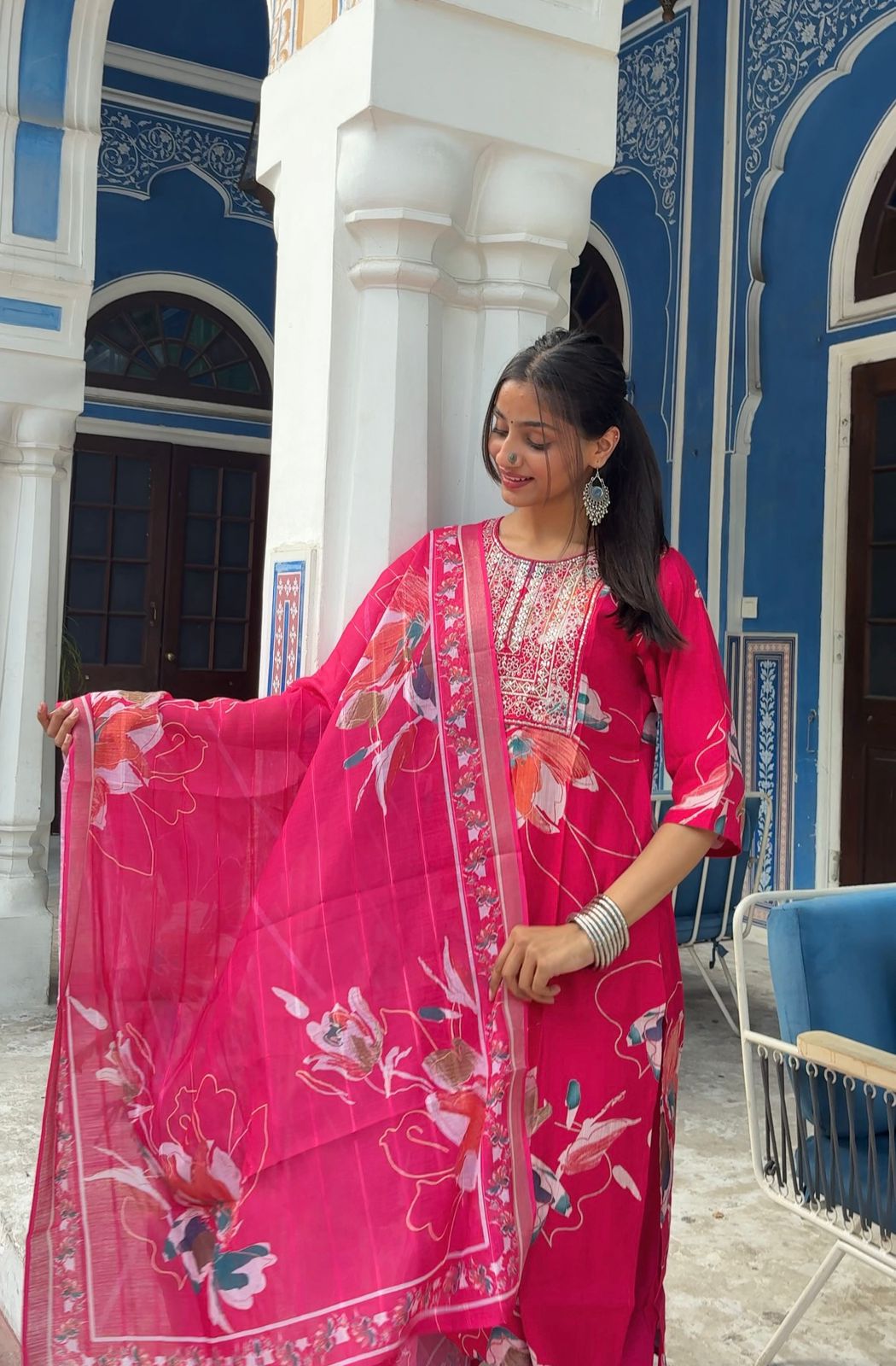 Vertican Silk Kurti Pant Duptta Set