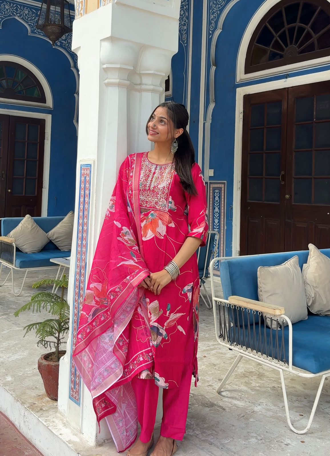 Vertican Silk Kurti Pant Duptta Set